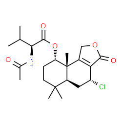 ChemSpider 2D Image | (4R,5aS,9S,9aS)-4-Chloro-6,6,9a-trimethyl-3-oxo-1,3,4,5,5a,6,7,8,9,9a-decahydronaphtho[1,2-c]furan-9-yl N-acetyl-L-valinate | C22H32ClNO5