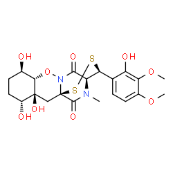 ChemSpider 2D Image | (1R,3S,4R,7R,8S,12S,13S)-3,4,7-Trihydroxy-13-(2-hydroxy-3,4-dimethoxyphenyl)-17-methyl-9-oxa-14,15-dithia-10,17-diazatetracyclo[10.3.2.0~1,10~.0~3,8~]heptadecane-11,16-dione | C21H26N2O9S2