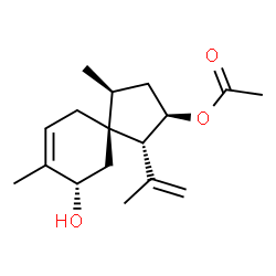 ChemSpider 2D Image | (1R,2R,4S,5S,9S)-9-Hydroxy-1-isopropenyl-4,8-dimethylspiro[4.5]dec-7-en-2-yl acetate | C17H26O3