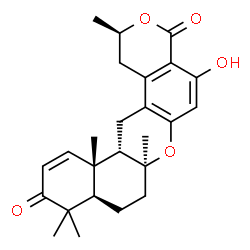 ChemSpider 2D Image | (2R,7aS,9aR,13aS,13bS)-5-Hydroxy-2,7a,10,10,13a-pentamethyl-1,8,9,9a,10,13a,13b,14-octahydro-2H,4H-benzo[a]pyrano[3,4-j]xanthene-4,11(7aH)-dione | C25H30O5