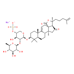 ChemSpider 2D Image | Sodium (3beta,13alpha)-16,18-dioxo-18,20-epoxylanosta-9(11),25-dien-3-yl 2-O-(6-deoxy-beta-D-glucopyranosyl)-4-O-sulfonato-beta-D-xylopyranoside | C41H61NaO15S