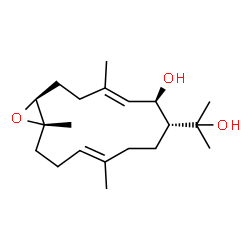 ChemSpider 2D Image | (1S,4E,6R,7R,10E,14S)-7-(2-Hydroxy-2-propanyl)-4,10,14-trimethyl-15-oxabicyclo[12.1.0]pentadeca-4,10-dien-6-ol | C20H34O3
