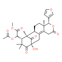 ChemSpider 2D Image | Methyl (2R)-acetoxy[(1R,2S,5R,6R,13R,16S)-6-(3-furyl)-13-hydroxy-1,5,15,15-tetramethyl-8,14,17-trioxo-7-oxatetracyclo[11.3.1.0~2,11~.0~5,10~]heptadec-10-en-16-yl]acetate | C29H34O10