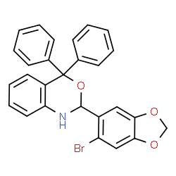 ChemSpider 2D Image | 2-(6-Bromo-1,3-benzodioxol-5-yl)-4,4-diphenyl-1,4-dihydro-2H-3,1-benzoxazine | C27H20BrNO3