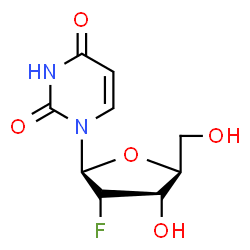 ChemSpider 2D Image | 1-(2-Deoxy-2-fluoro-beta-L-ribofuranosyl)-2,4(1H,3H)-pyrimidinedione | C9H11FN2O5