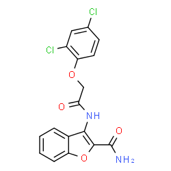 ChemSpider 2D Image | 3-{[(2,4-Dichlorophenoxy)acetyl]amino}-1-benzofuran-2-carboxamide | C17H12Cl2N2O4