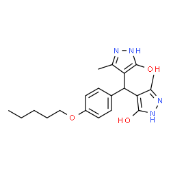ChemSpider 2D Image | 4,4'-{[4-(Pentyloxy)phenyl]methylene}bis(3-methyl-1H-pyrazol-5-ol) | C20H26N4O3