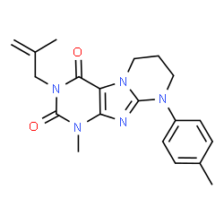ChemSpider 2D Image | 1-Methyl-9-(4-methylphenyl)-3-(2-methyl-2-propen-1-yl)-6,7,8,9-tetrahydropyrimido[2,1-f]purine-2,4(1H,3H)-dione | C20H23N5O2