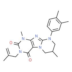 ChemSpider 2D Image | 9-(3,4-Dimethylphenyl)-1,7-dimethyl-3-(2-methyl-2-propen-1-yl)-6,7,8,9-tetrahydropyrimido[2,1-f]purine-2,4(1H,3H)-dione | C22H27N5O2