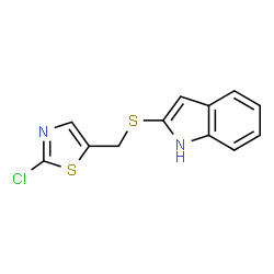 ChemSpider 2D Image | 2-{[(2-Chloro-1,3-thiazol-5-yl)methyl]sulfanyl}-1H-indole | C12H9ClN2S2