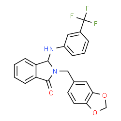 ChemSpider 2D Image | 2-(1,3-Benzodioxol-5-ylmethyl)-3-{[3-(trifluoromethyl)phenyl]amino}-1-isoindolinone | C23H17F3N2O3