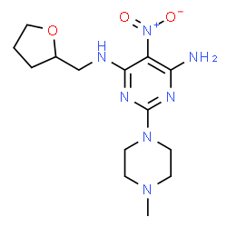 ChemSpider 2D Image | 2-(4-Methyl-1-piperazinyl)-5-nitro-N-(tetrahydro-2-furanylmethyl)-4,6-pyrimidinediamine | C14H23N7O3