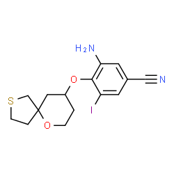 ChemSpider 2D Image | 3-Amino-5-iodo-4-(6-oxa-2-thiaspiro[4.5]dec-9-yloxy)benzonitrile | C15H17IN2O2S