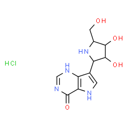 ChemSpider 2D Image | 7-[3,4-Dihydroxy-5-(hydroxymethyl)-2-pyrrolidinyl]-1,5-dihydro-4H-pyrrolo[3,2-d]pyrimidin-4-one hydrochloride (1:1) | C11H15ClN4O4