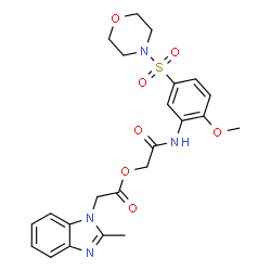 ChemSpider 2D Image | 2-{[2-Methoxy-5-(4-morpholinylsulfonyl)phenyl]amino}-2-oxoethyl (2-methyl-1H-benzimidazol-1-yl)acetate | C23H26N4O7S