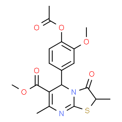 ChemSpider 2D Image | Methyl 5-(4-acetoxy-3-methoxyphenyl)-2,7-dimethyl-3-oxo-2,3-dihydro-5H-[1,3]thiazolo[3,2-a]pyrimidine-6-carboxylate | C19H20N2O6S