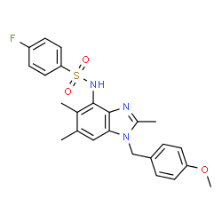ChemSpider 2D Image | 4-Fluoro-N-[1-(4-methoxybenzyl)-2,5,6-trimethyl-1H-benzimidazol-4-yl]benzenesulfonamide | C24H24FN3O3S