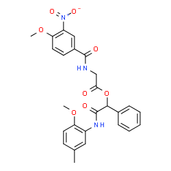 ChemSpider 2D Image | 2-[(2-Methoxy-5-methylphenyl)amino]-2-oxo-1-phenylethyl N-(4-methoxy-3-nitrobenzoyl)glycinate | C26H25N3O8