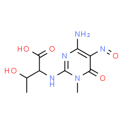 ChemSpider 2D Image | N-(4-Amino-1-methyl-5-nitroso-6-oxo-1,6-dihydro-2-pyrimidinyl)threonine | C9H13N5O5