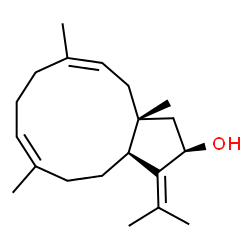 ChemSpider 2D Image | (2R,3aS,6Z,10Z,12aR)-3-Isopropylidene-6,10,12a-trimethyl-1,2,3,3a,4,5,8,9,12,12a-decahydrocyclopenta[11]annulen-2-ol | C20H32O
