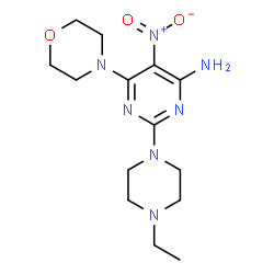 ChemSpider 2D Image | 2-(4-Ethyl-1-piperazinyl)-6-(4-morpholinyl)-5-nitro-4-pyrimidinamine | C14H23N7O3