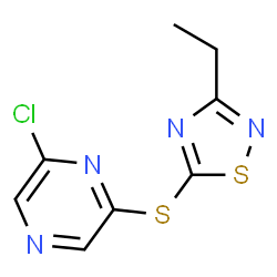 ChemSpider 2D Image | 2-Chloro-6-[(3-ethyl-1,2,4-thiadiazol-5-yl)sulfanyl]pyrazine | C8H7ClN4S2
