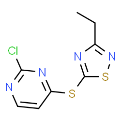 ChemSpider 2D Image | 2-Chloro-4-[(3-ethyl-1,2,4-thiadiazol-5-yl)sulfanyl]pyrimidine | C8H7ClN4S2