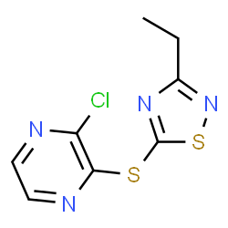 ChemSpider 2D Image | 2-Chloro-3-[(3-ethyl-1,2,4-thiadiazol-5-yl)sulfanyl]pyrazine | C8H7ClN4S2