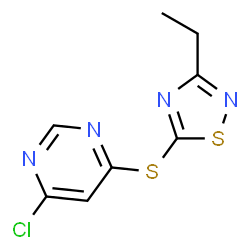 ChemSpider 2D Image | 4-Chloro-6-[(3-ethyl-1,2,4-thiadiazol-5-yl)sulfanyl]pyrimidine | C8H7ClN4S2