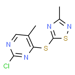 ChemSpider 2D Image | 2-Chloro-5-methyl-4-[(3-methyl-1,2,4-thiadiazol-5-yl)sulfanyl]pyrimidine | C8H7ClN4S2