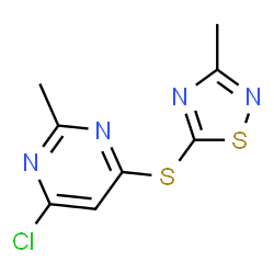 ChemSpider 2D Image | 4-Chloro-2-methyl-6-[(3-methyl-1,2,4-thiadiazol-5-yl)sulfanyl]pyrimidine | C8H7ClN4S2