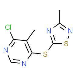ChemSpider 2D Image | 4-Chloro-5-methyl-6-[(3-methyl-1,2,4-thiadiazol-5-yl)sulfanyl]pyrimidine | C8H7ClN4S2