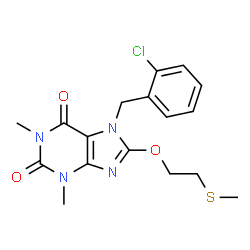 ChemSpider 2D Image | 7-(2-Chlorobenzyl)-1,3-dimethyl-8-[2-(methylsulfanyl)ethoxy]-3,7-dihydro-1H-purine-2,6-dione | C17H19ClN4O3S