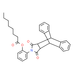 ChemSpider 2D Image | 2-(16,18-Dioxo-17-azapentacyclo[6.6.5.0~2,7~.0~9,14~.0~15,19~]nonadeca-2,4,6,9,11,13-hexaen-17-yl)phenyl octanoate | C32H31NO4