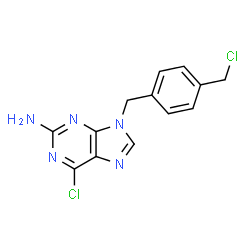 ChemSpider 2D Image | 6-Chloro-9-(4-(chloromethyl)benzyl)-9H-purin-2-amine | C13H11Cl2N5