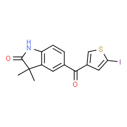 ChemSpider 2D Image | 5-[(5-Iodo-3-thienyl)carbonyl]-3,3-dimethyl-1,3-dihydro-2H-indol-2-one | C15H12INO2S