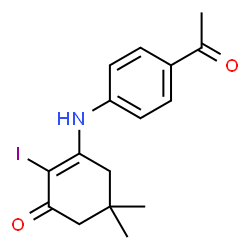 ChemSpider 2D Image | 3-[(4-Acetylphenyl)amino]-2-iodo-5,5-dimethyl-2-cyclohexen-1-one | C16H18INO2