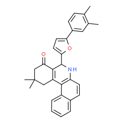 ChemSpider 2D Image | 5-[5-(3,4-Dimethylphenyl)-2-furyl]-2,2-dimethyl-2,3,5,6-tetrahydrobenzo[a]phenanthridin-4(1H)-one | C31H29NO2