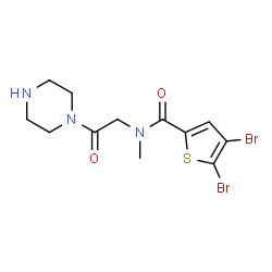 ChemSpider 2D Image | 4,5-Dibromo-N-methyl-N-[2-oxo-2-(1-piperazinyl)ethyl]-2-thiophenecarboxamide | C12H15Br2N3O2S