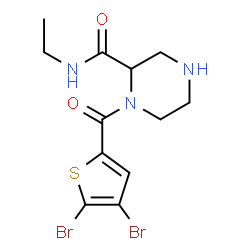 ChemSpider 2D Image | 1-[(4,5-Dibromo-2-thienyl)carbonyl]-N-ethyl-2-piperazinecarboxamide | C12H15Br2N3O2S