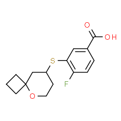 ChemSpider 2D Image | 4-Fluoro-3-(5-oxaspiro[3.5]non-8-ylsulfanyl)benzoic acid | C15H17FO3S