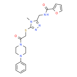 ChemSpider 2D Image | N-[(4-Methyl-5-{[2-oxo-2-(4-phenyl-1-piperazinyl)ethyl]sulfanyl}-4H-1,2,4-triazol-3-yl)methyl]-2-furamide | C21H24N6O3S