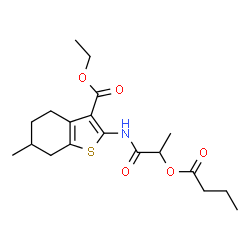 ChemSpider 2D Image | Ethyl 2-{[2-(butyryloxy)propanoyl]amino}-6-methyl-4,5,6,7-tetrahydro-1-benzothiophene-3-carboxylate | C19H27NO5S
