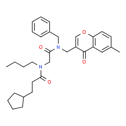 ChemSpider 2D Image | N-(2-{Benzyl[(6-methyl-4-oxo-4H-chromen-3-yl)methyl]amino}-2-oxoethyl)-N-butyl-3-cyclopentylpropanamide | C32H40N2O4