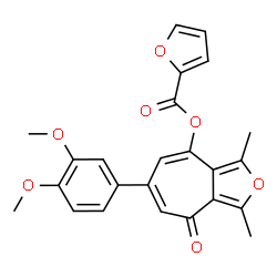 ChemSpider 2D Image | 6-(3,4-Dimethoxyphenyl)-1,3-dimethyl-4-oxo-4H-cyclohepta[c]furan-8-yl 2-furoate | C24H20O7