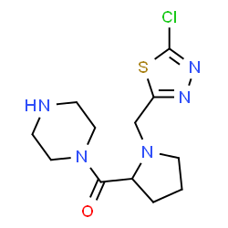 ChemSpider 2D Image | {1-[(5-Chloro-1,3,4-thiadiazol-2-yl)methyl]-2-pyrrolidinyl}(1-piperazinyl)methanone | C12H18ClN5OS