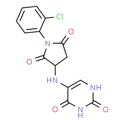 ChemSpider 2D Image | 5-{[1-(2-Chlorophenyl)-2,5-dioxo-3-pyrrolidinyl]amino}-2,4(1H,3H)-pyrimidinedione | C14H11ClN4O4