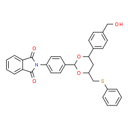 ChemSpider 2D Image | 2-(4-{4-[4-(Hydroxymethyl)phenyl]-6-[(phenylsulfanyl)methyl]-1,3-dioxan-2-yl}phenyl)-1H-isoindole-1,3(2H)-dione | C32H27NO5S