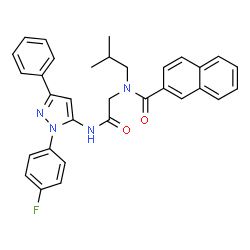 ChemSpider 2D Image | N-(2-{[1-(4-Fluorophenyl)-3-phenyl-1H-pyrazol-5-yl]amino}-2-oxoethyl)-N-isobutyl-2-naphthamide | C32H29FN4O2