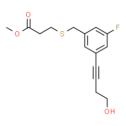 ChemSpider 2D Image | Methyl 3-{[3-fluoro-5-(4-hydroxy-1-butyn-1-yl)benzyl]sulfanyl}propanoate | C15H17FO3S